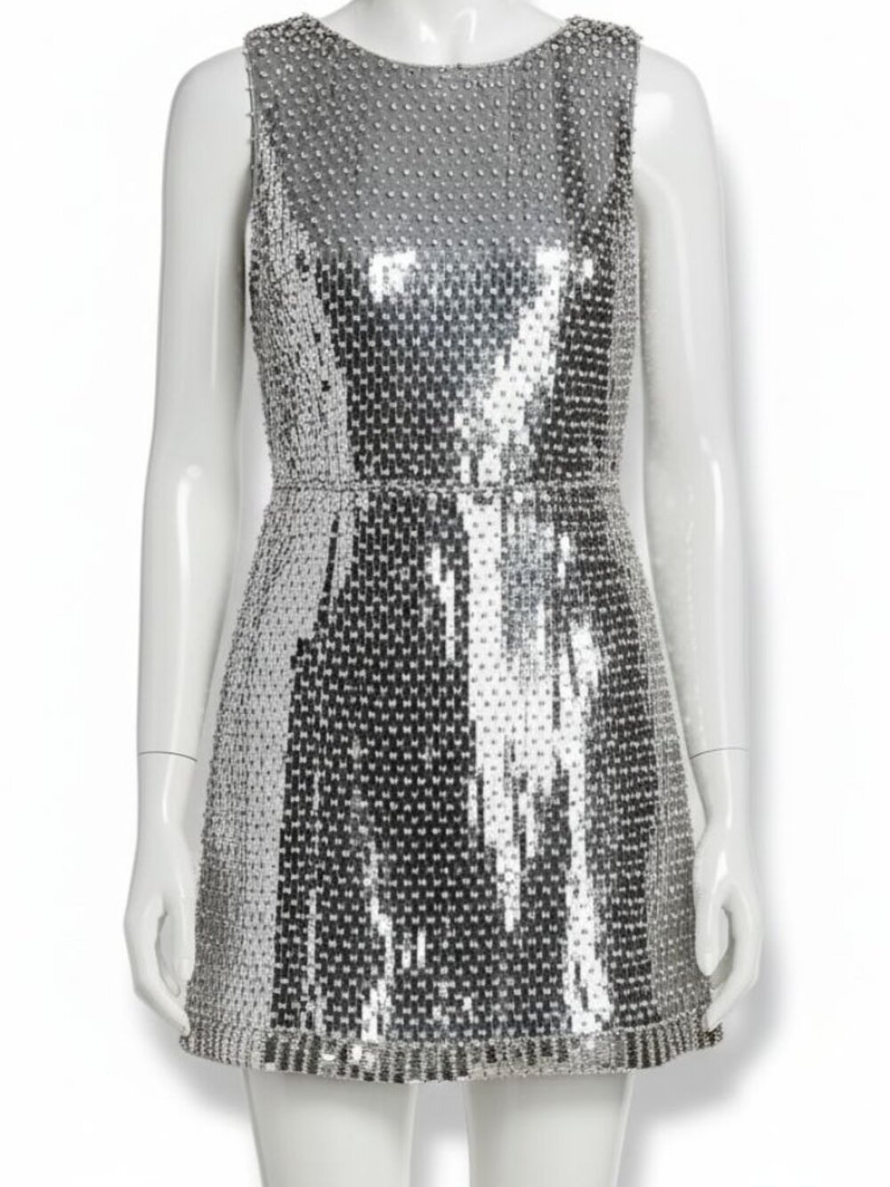 Alice + Olivia Women's Gray Lindsey Embellished Metallic Minidress Size 2